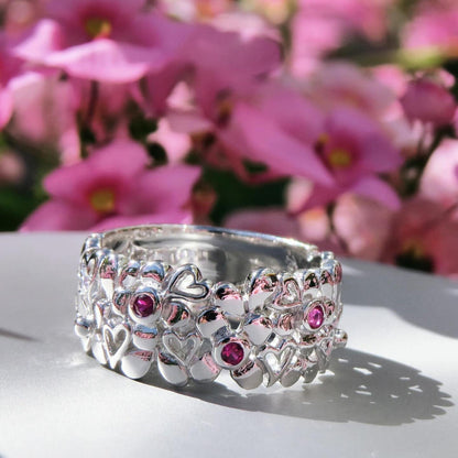 DAISY silverring med blommor och hjärtan