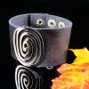 Black leather bracelet with silver detail in powerful design - "circle of life"