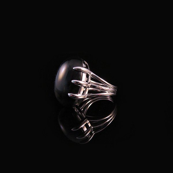 DEEP BLACK cocktail silver ring with big onyx (Truly Me)