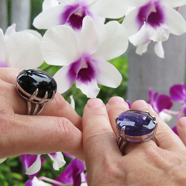 DEEP PURPLE & BLACK cocktail silver ring by Truly Me Jewelry Design