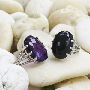 DEEP PURPLE & BLACK cocktail silver ring by Truly Me Jewelry Design