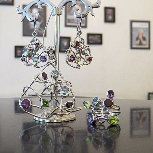 LETS GO CRAZY silver jewelry set with colorful stones