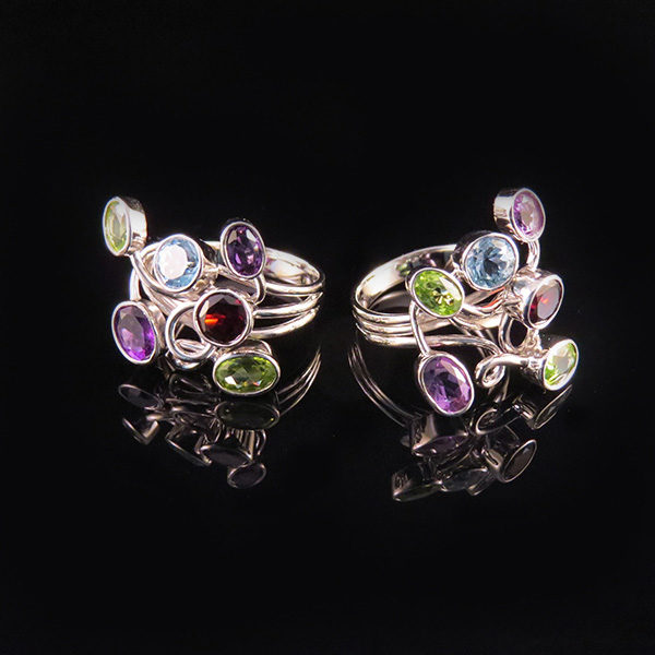 LETS GO CRAZY silver ring with colorful stones