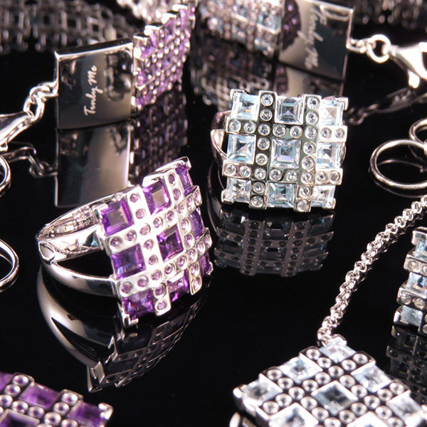 RIBBON silver jewelry set with topaz, amethyst or spinel