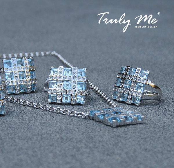 RIBBON silver jewelry set with blue topaz