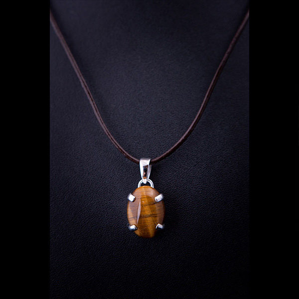 TIGER silver necklace with tiger eye stones and leather