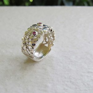 DAISY silver ring with hearts and flowers